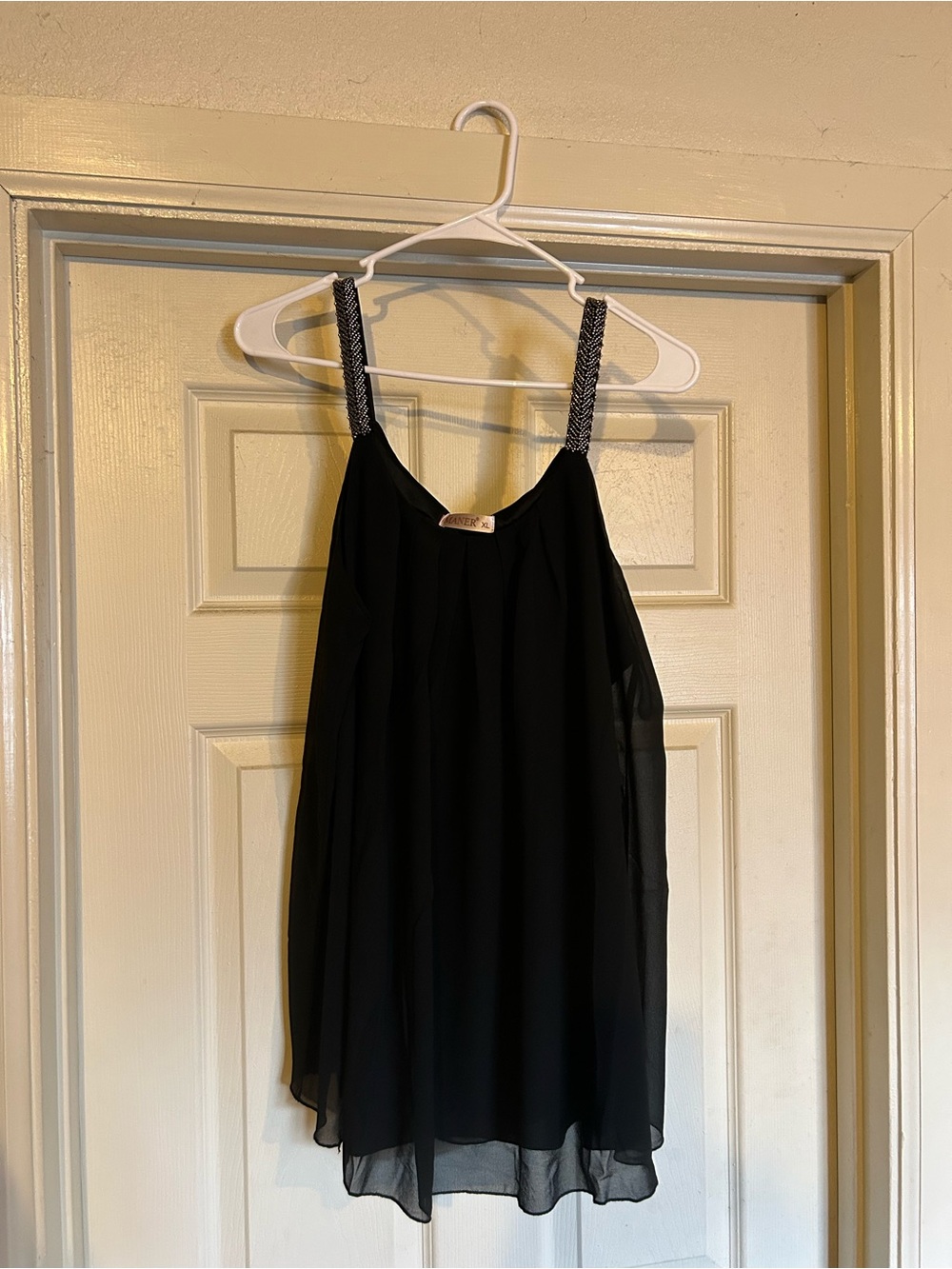 Chiffon Black Sleeveless Blouse wih with Accents Straps